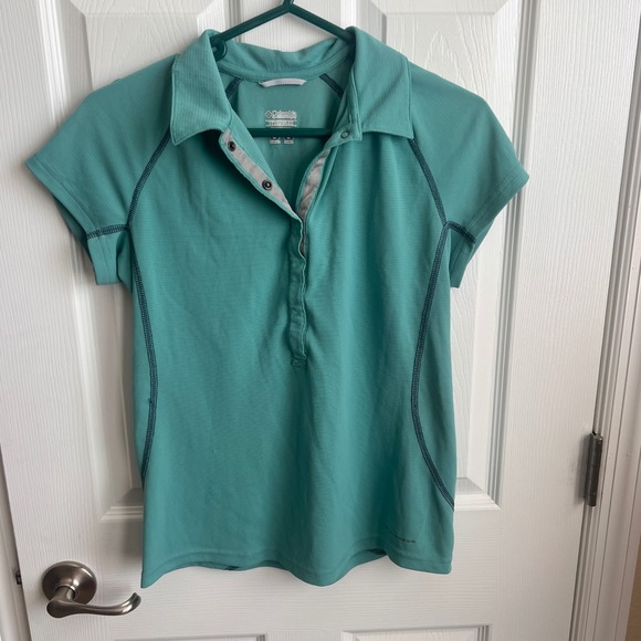 Columbia Tops - Columbia Titanium Omni-Shade Polo Shirt Womens Medium Teal Green Short Sleeve
